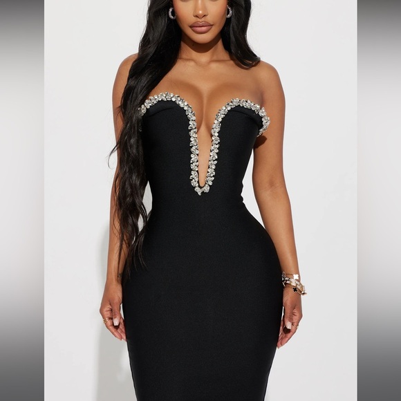 Fashion Nova Sweetest Heart Embellished Midi Dress - Black - Picture 2 of 6